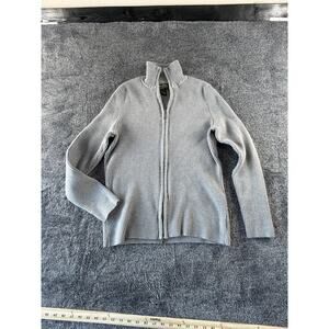 Eddie Bauer Women’s Large Ribbed Full Zip Sweater Gray Pima Cotton Knit Jacket
